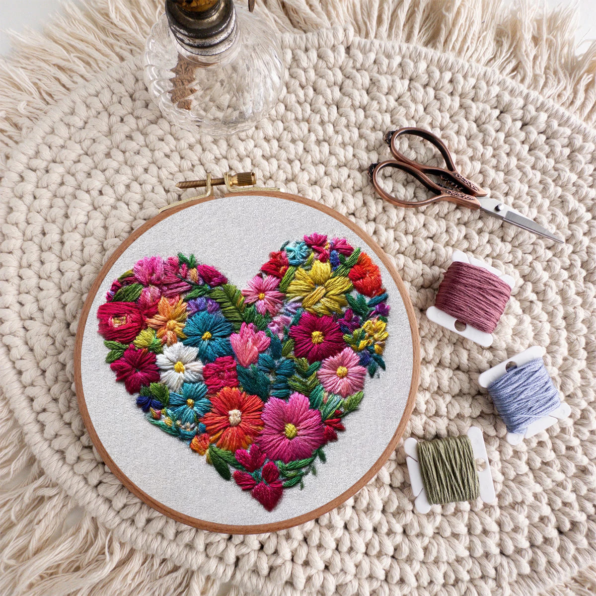 Rubbyoo Embroidery Kit - Vibrant Floral Cluster in Heart Shape | Elegant Embroidered Piece | Artisanal Handmade Gift - image 9