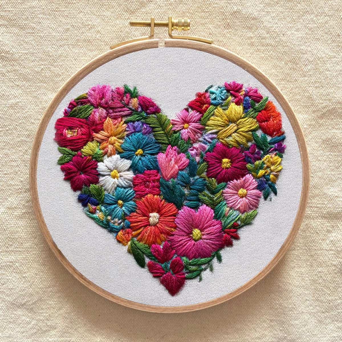 Rubbyoo Embroidery Kit - Vibrant Floral Cluster in Heart Shape | Elegant Embroidered Piece | Artisanal Handmade Gift - image 8
