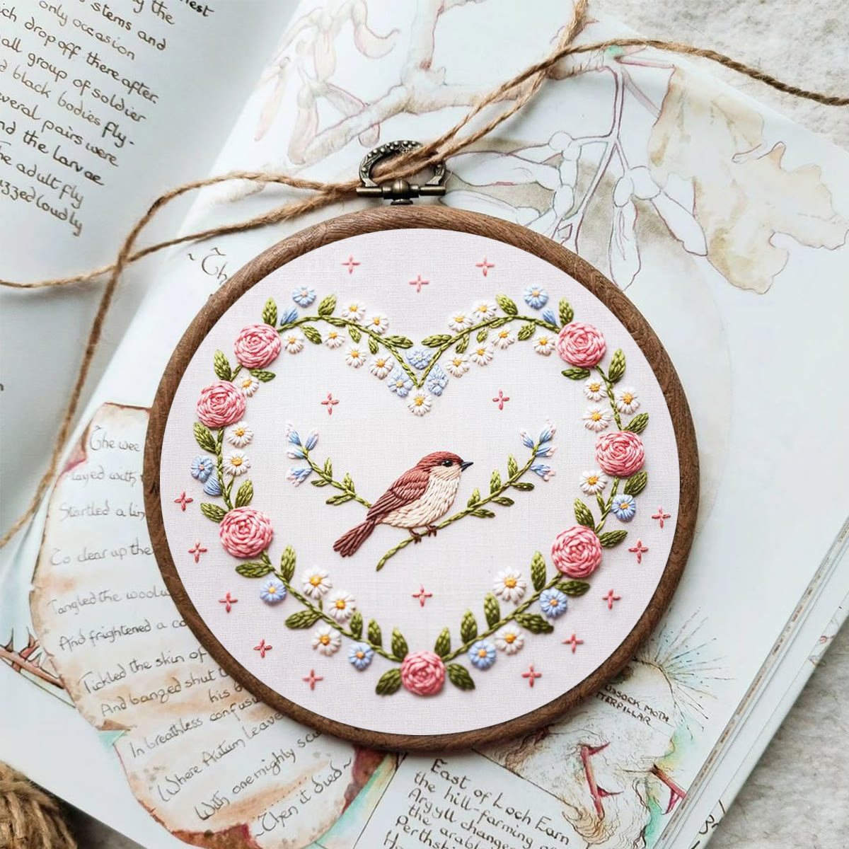 Rubbyoo Embroidery Kit - Heart Wreath with Sparrow Accent | Newbie-Friendly DIY Craft | Cozy Home Hanging Ornament - image 4