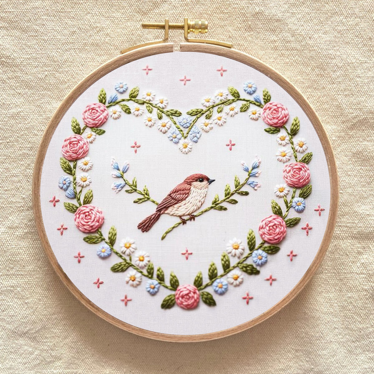 Rubbyoo Embroidery Kit - Heart Wreath with Sparrow Accent | Newbie-Friendly DIY Craft | Cozy Home Hanging Ornament - image 7