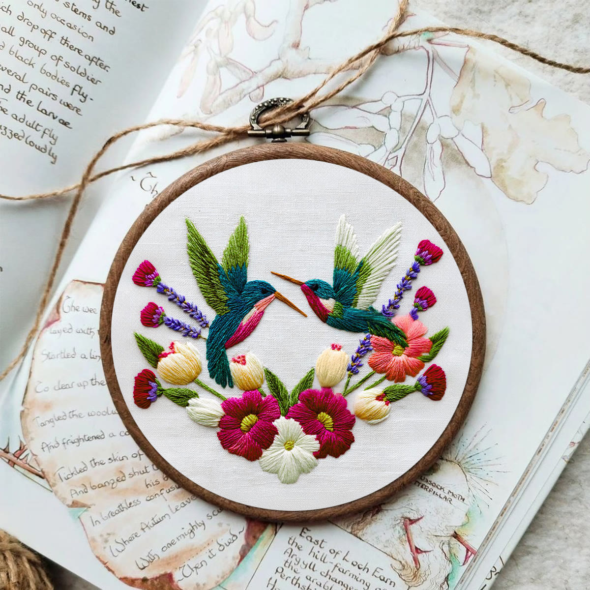 Rubbyoo Embroidery Kit - Pair of Hummingbirds Amid Floral Blooms | Romantic Embroidery Gift | Charming  Hanging Piece - image 2