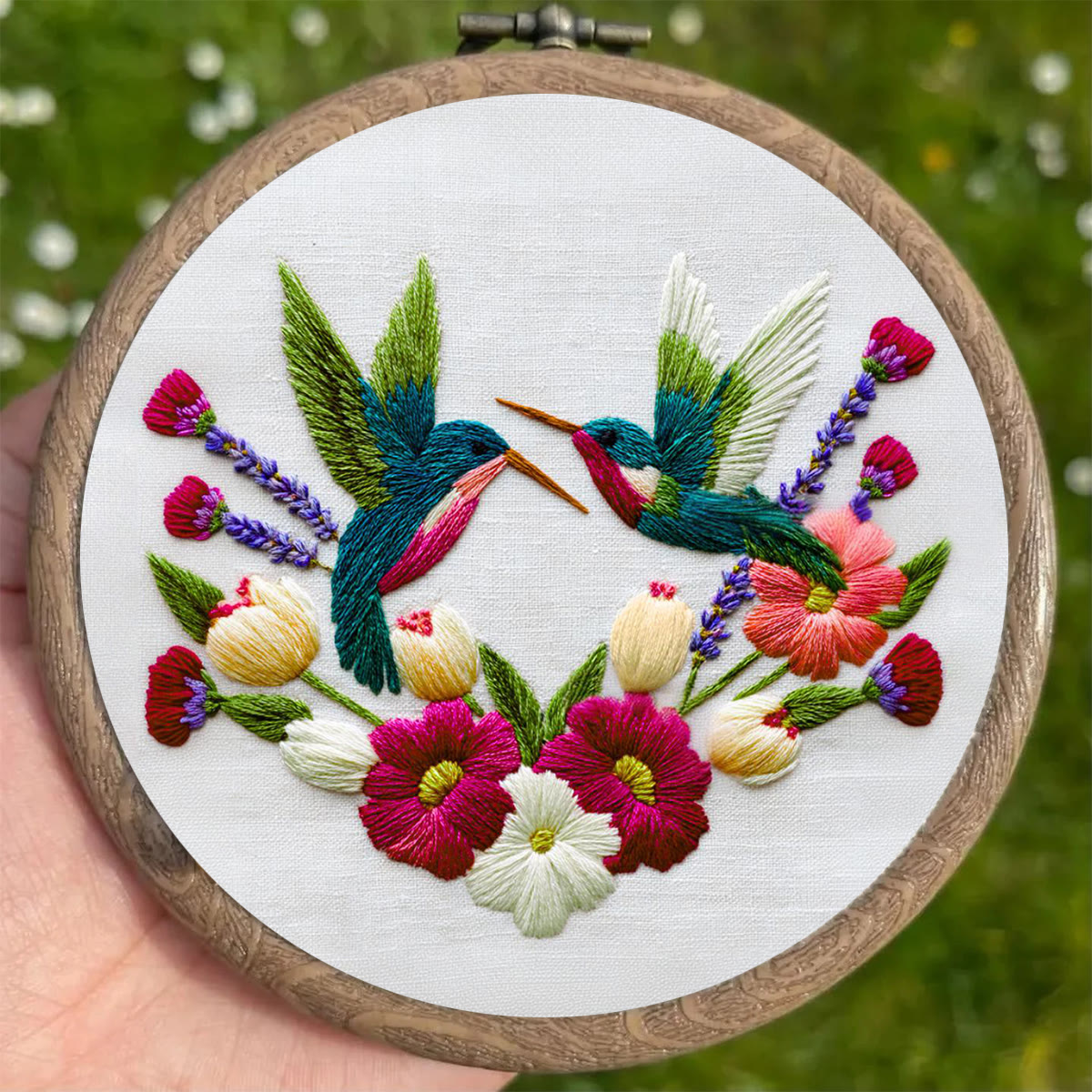 Rubbyoo Embroidery Kit - Pair of Hummingbirds Amid Floral Blooms | Romantic Embroidery Gift | Charming  Hanging Piece - image 6