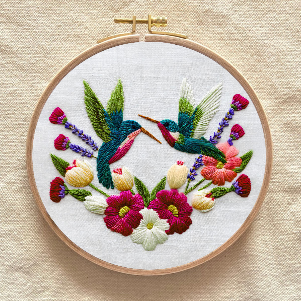 Rubbyoo Embroidery Kit - Pair of Hummingbirds Amid Floral Blooms | Romantic Embroidery Gift | Charming  Hanging Piece - image 8