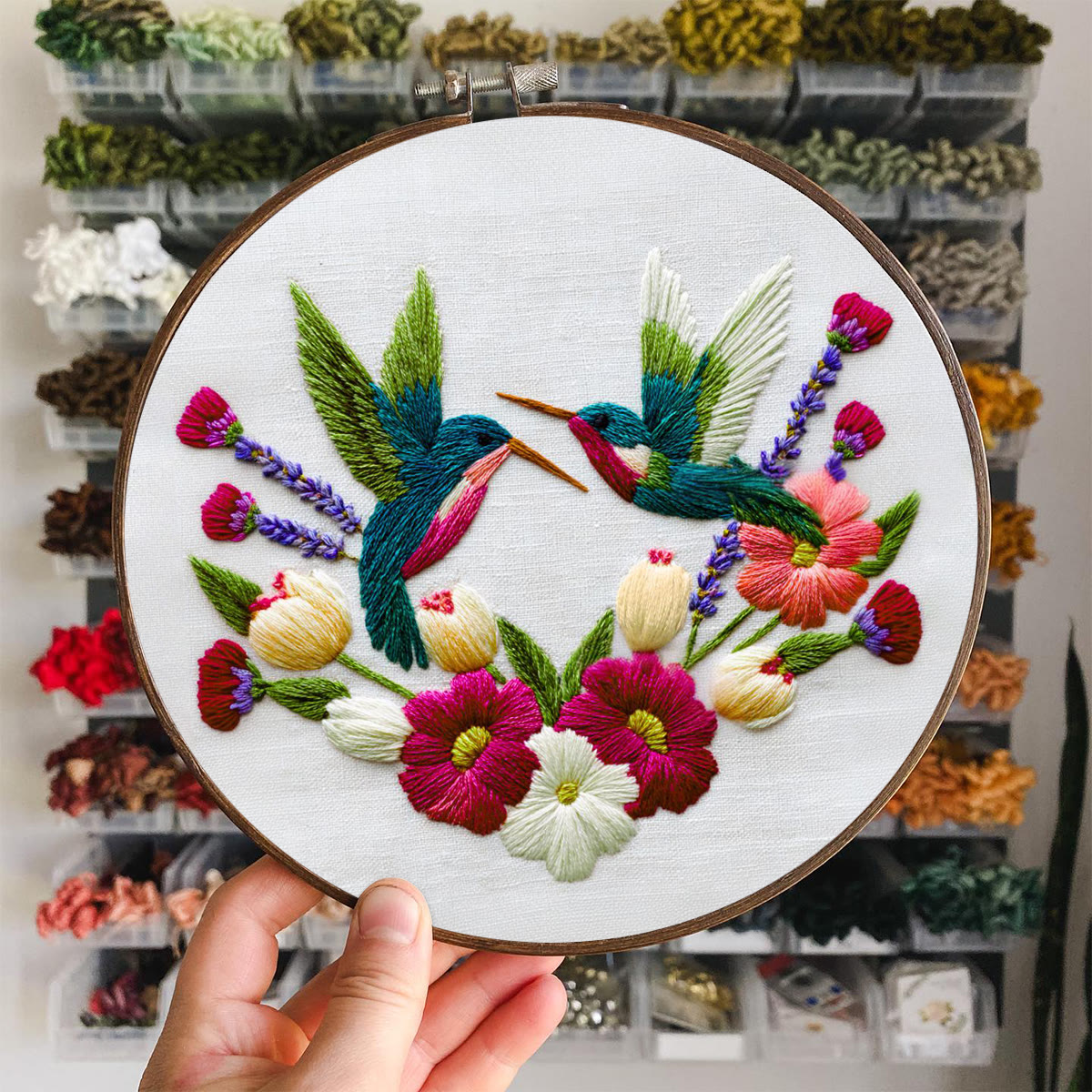 Rubbyoo Embroidery Kit - Pair of Hummingbirds Amid Floral Blooms | Romantic Embroidery Gift | Charming  Hanging Piece - image 7