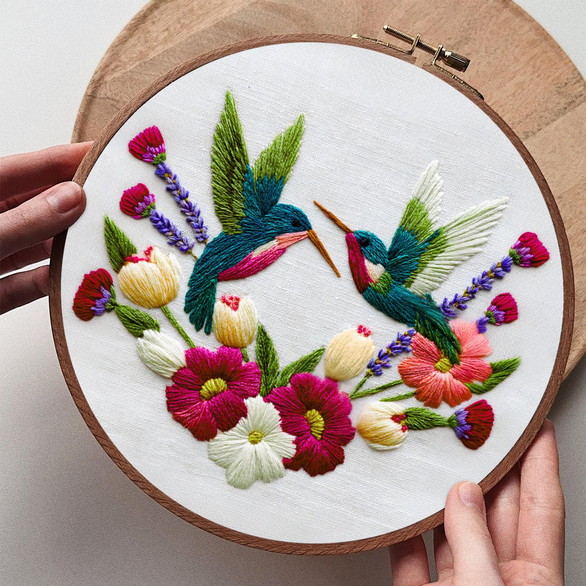 Rubbyoo Embroidery Kit - Pair of Hummingbirds Amid Floral Blooms | Romantic Embroidery Gift | Charming  Hanging Piece - image 9