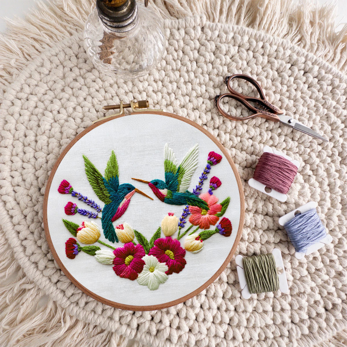 Rubbyoo Embroidery Kit - Pair of Hummingbirds Amid Floral Blooms | Romantic Embroidery Gift | Charming  Hanging Piece - image 10