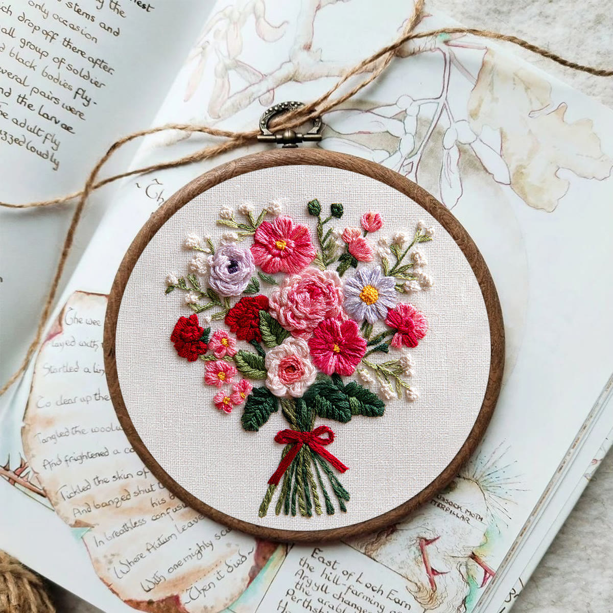 Rubbyoo Embroidery Kit - Colorful Floral Bouquet with Red Ribbon | Gifting Top Pick | Heartfelt Handcrafted Embroidery - image 3