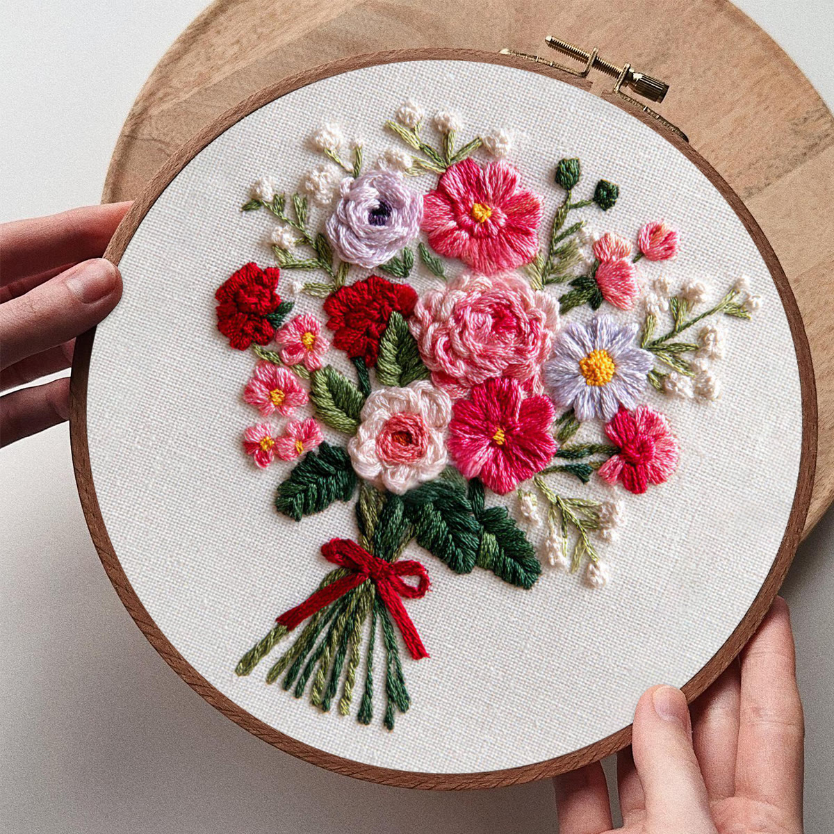 Rubbyoo Embroidery Kit - Colorful Floral Bouquet with Red Ribbon | Gifting Top Pick | Heartfelt Handcrafted Embroidery - image 9