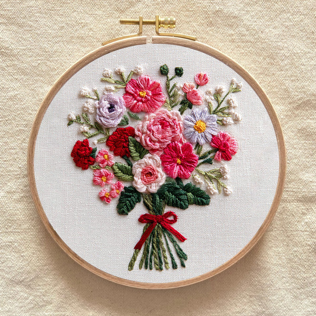 Rubbyoo Embroidery Kit - Colorful Floral Bouquet with Red Ribbon | Gifting Top Pick | Heartfelt Handcrafted Embroidery - image 8