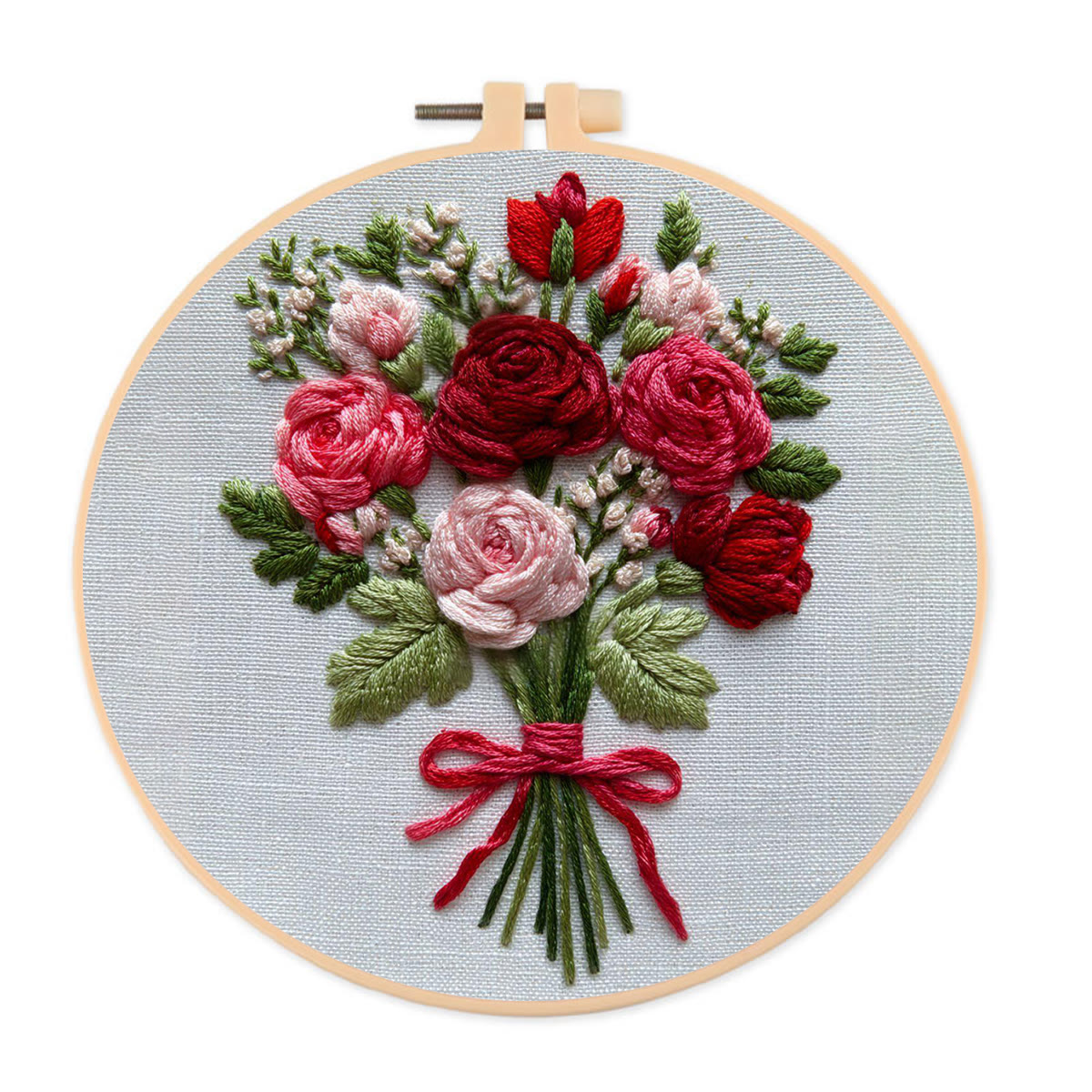 Rubbyoo Embroidery Kit - Crimson and Blush Rose Bouquet Tied | Prime Gifting Selection | Considerate Handcrafted Embroidery - 20*20cm - image 1