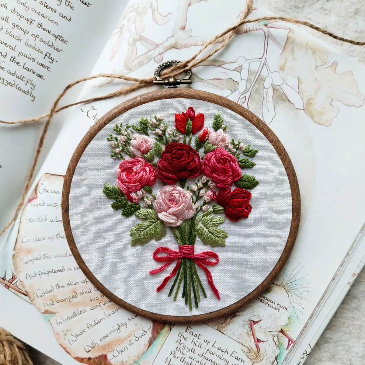 Rubbyoo Embroidery Kit - Crimson and Blush Rose Bouquet Tied | Prime Gifting Selection | Considerate Handcrafted Embroidery - image 2