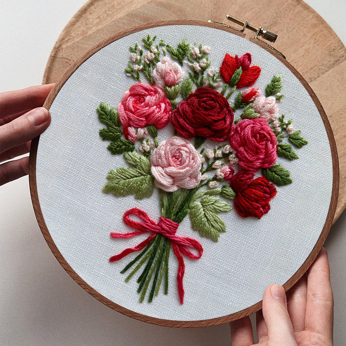 Rubbyoo Embroidery Kit - Crimson and Blush Rose Bouquet Tied | Prime Gifting Selection | Considerate Handcrafted Embroidery - image 8