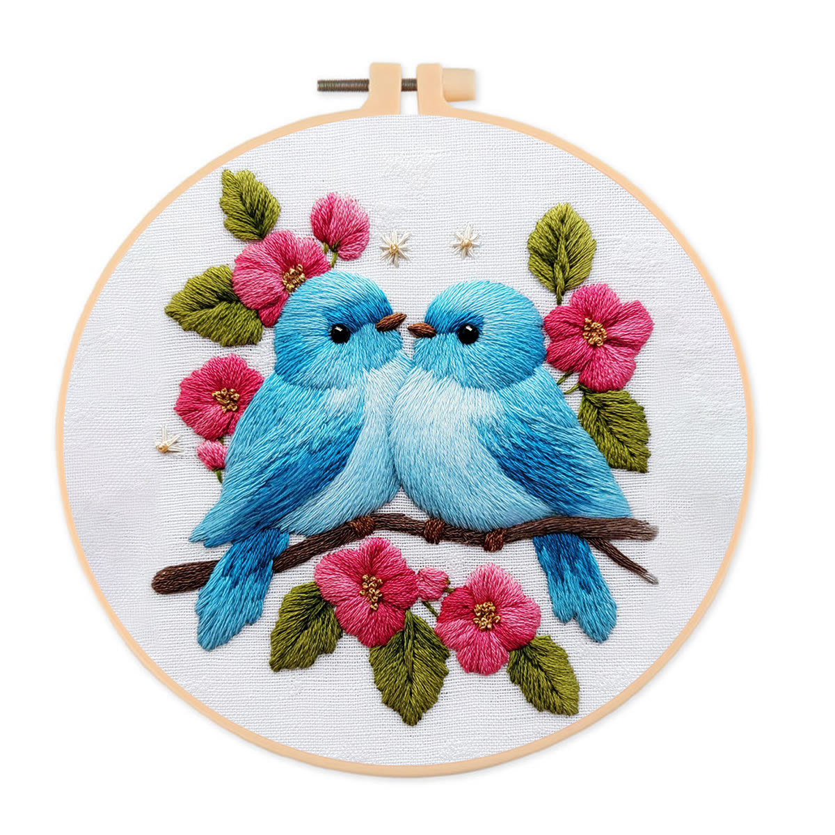 Rubbyoo Embroidery Kit - Two Blue Birds With Pink Blooms | Cute Handmade Craft | Newcomer-friendly Diy - 20*20cm - image 1