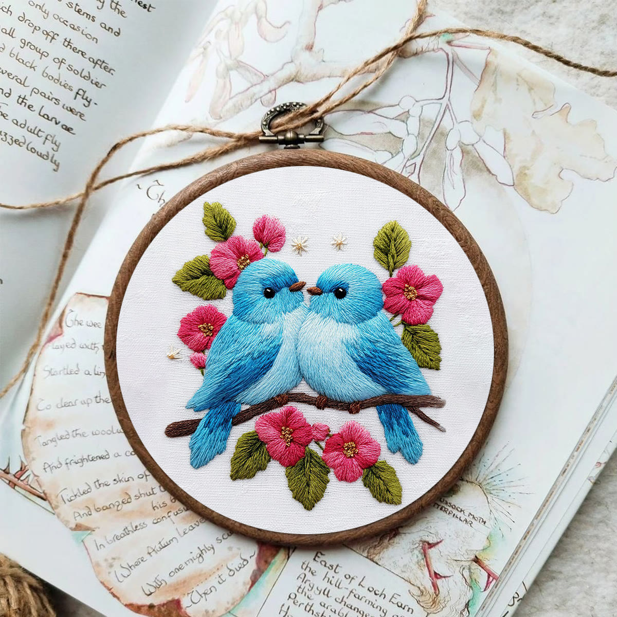 Rubbyoo Embroidery Kit - Two Blue Birds With Pink Blooms | Cute Handmade Craft | Newcomer-friendly Diy - image 2
