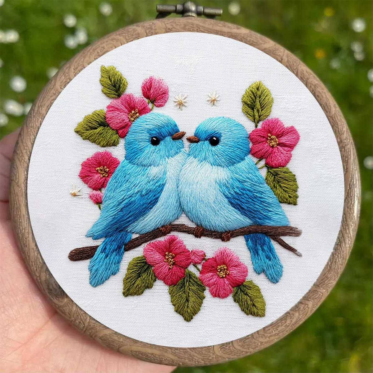 Rubbyoo Embroidery Kit - Two Blue Birds With Pink Blooms | Cute Handmade Craft | Newcomer-friendly Diy - image 5