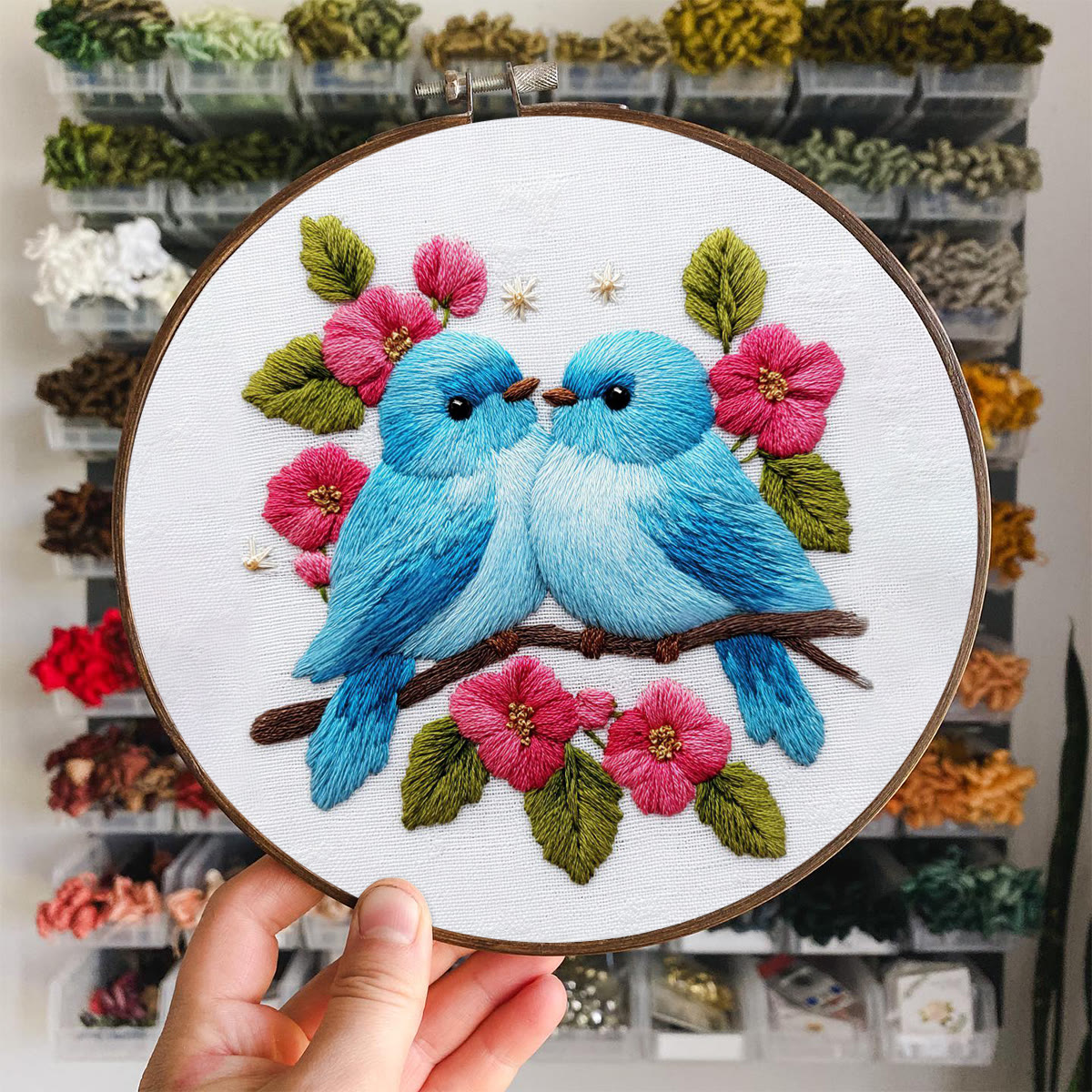 Rubbyoo Embroidery Kit - Two Blue Birds With Pink Blooms | Cute Handmade Craft | Newcomer-friendly Diy - image 7