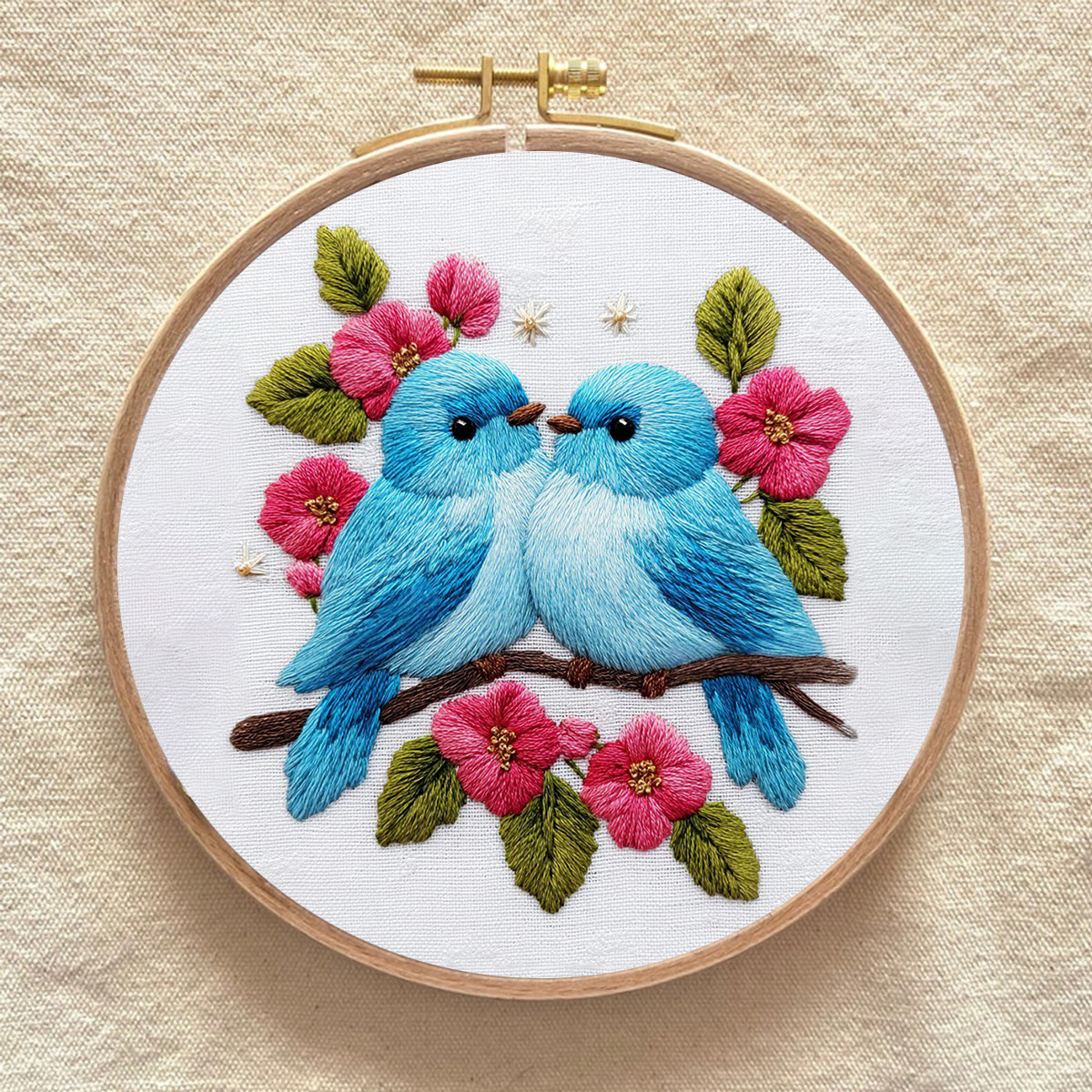 Rubbyoo Embroidery Kit - Two Blue Birds With Pink Blooms | Cute Handmade Craft | Newcomer-friendly Diy - image 8