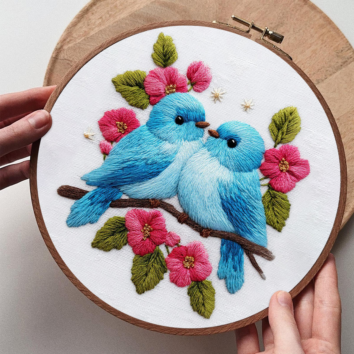 Rubbyoo Embroidery Kit - Two Blue Birds With Pink Blooms | Cute Handmade Craft | Newcomer-friendly Diy - image 10