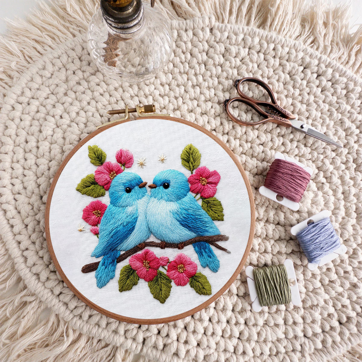 Rubbyoo Embroidery Kit - Two Blue Birds With Pink Blooms | Cute Handmade Craft | Newcomer-friendly Diy - image 9