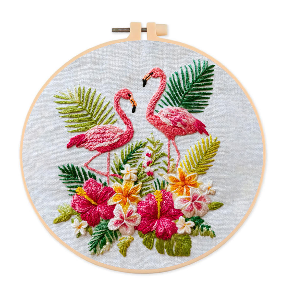 Rubbyoo Embroidery Kit - Two Flamingos With Tropical Florals | Premier Gifting Option | Refined Decorative Hanger - 20*20cm - image 1