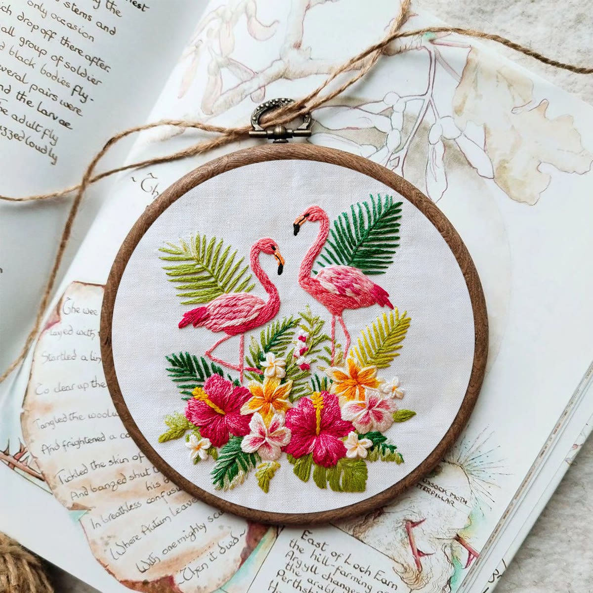 Rubbyoo Embroidery Kit - Two Flamingos With Tropical Florals | Premier Gifting Option | Refined Decorative Hanger - image 2