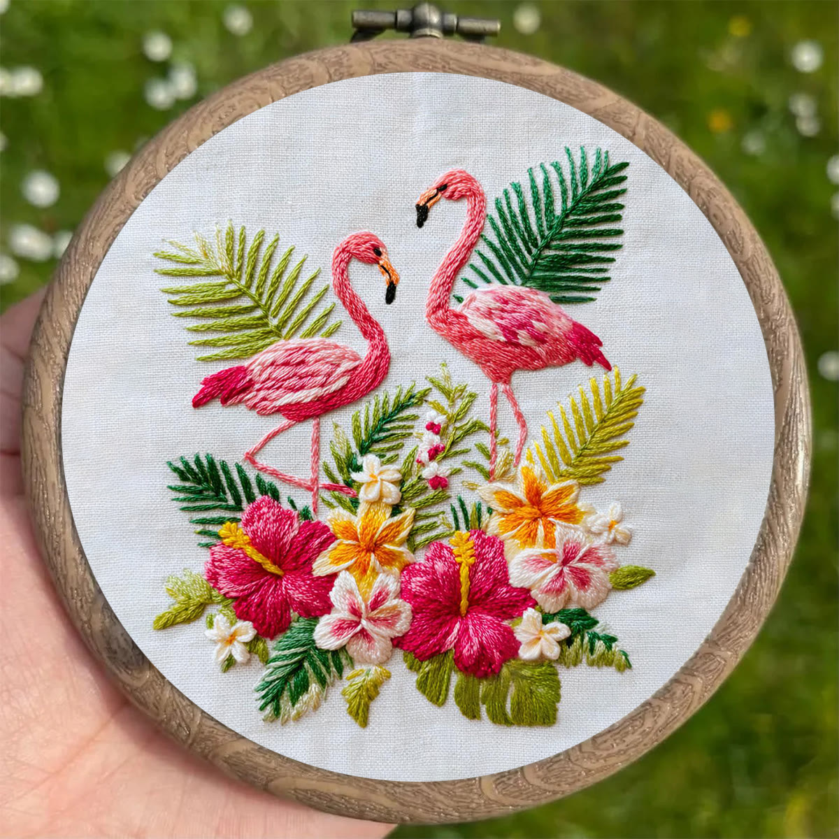 Rubbyoo Embroidery Kit - Two Flamingos With Tropical Florals | Premier Gifting Option | Refined Decorative Hanger - image 5