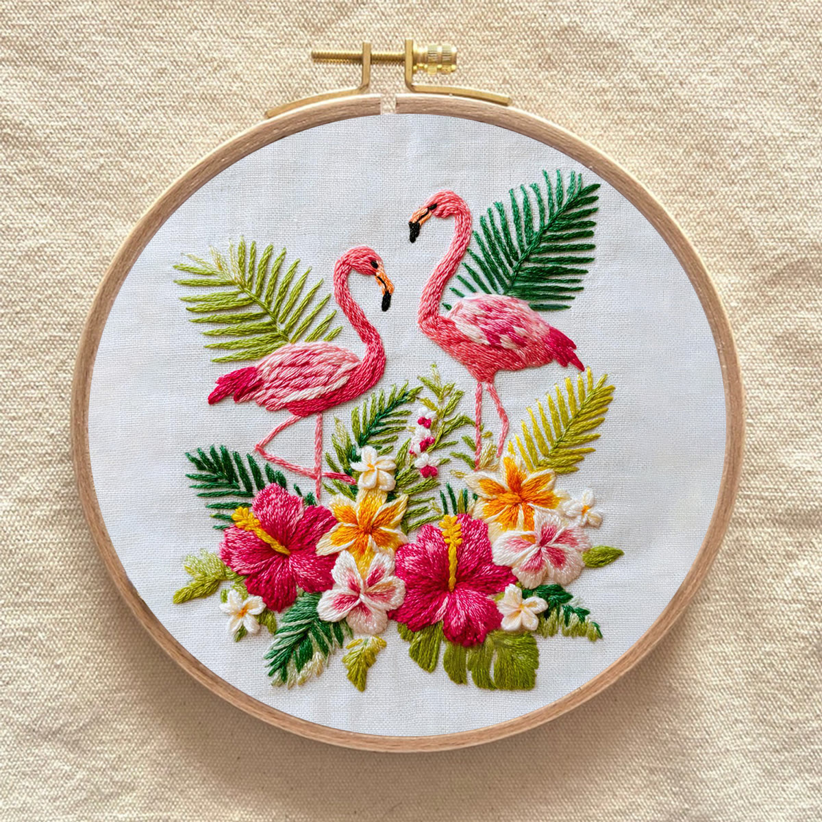 Rubbyoo Embroidery Kit - Two Flamingos With Tropical Florals | Premier Gifting Option | Refined Decorative Hanger - image 9