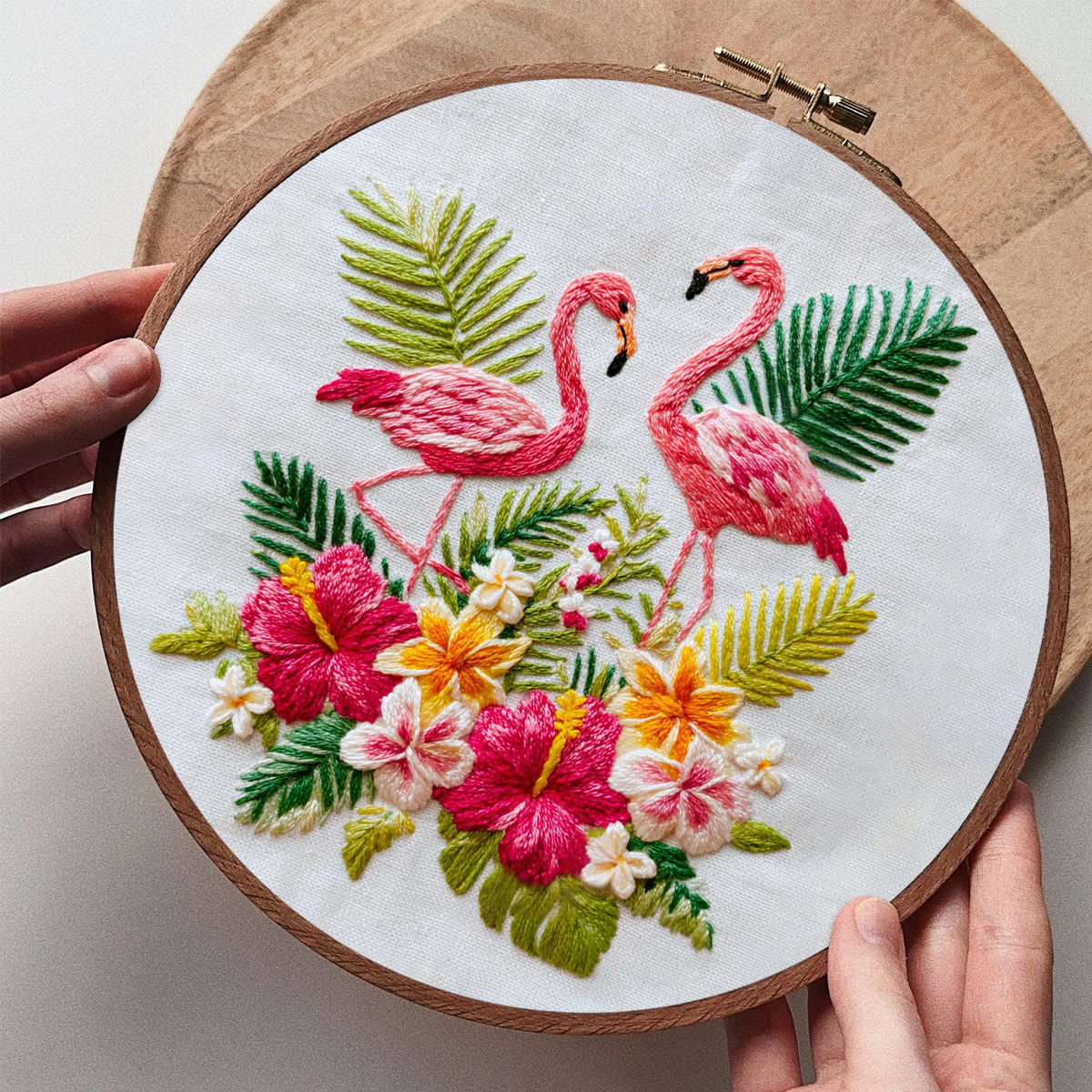 Rubbyoo Embroidery Kit - Two Flamingos With Tropical Florals | Premier Gifting Option | Refined Decorative Hanger - image 7