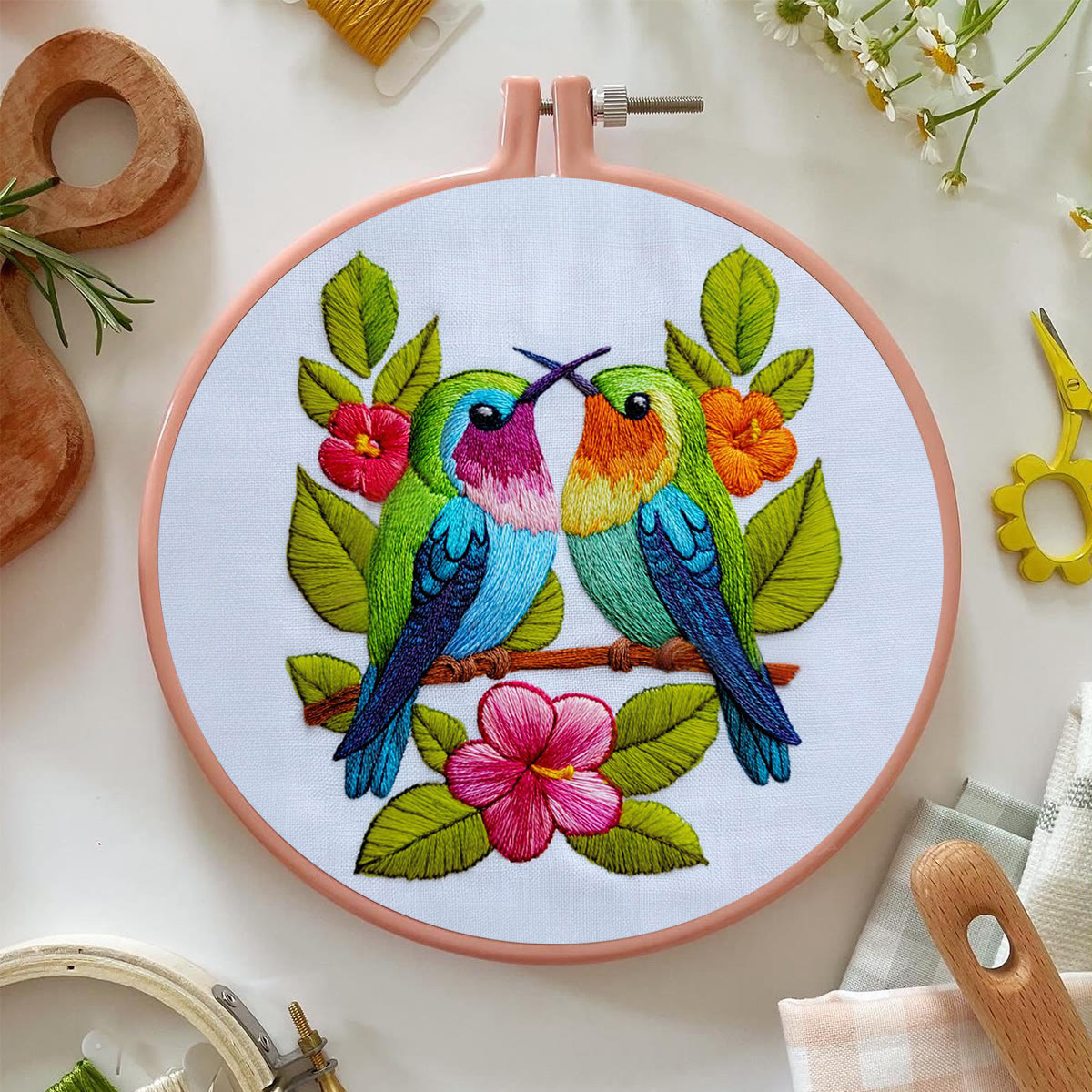 Rubbyoo Embroidery Kit - Colorful Dual Birds with Florals | Couple-Focused Top Gifting Pick | Ideal Anniversary Gift - image 3