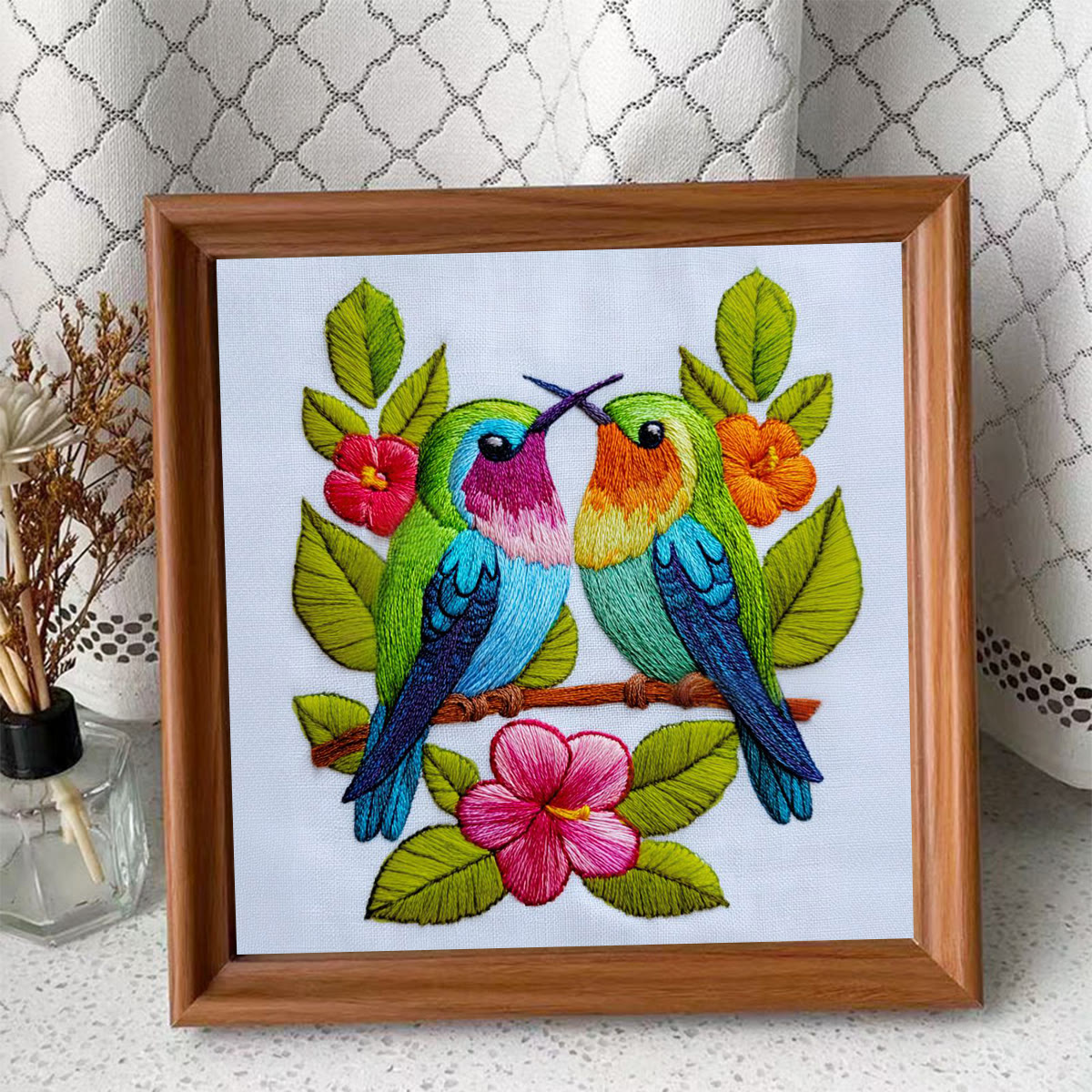 Rubbyoo Embroidery Kit - Colorful Dual Birds with Florals | Couple-Focused Top Gifting Pick | Ideal Anniversary Gift - Embroidery Kit Plus An Extra Frame - image 4