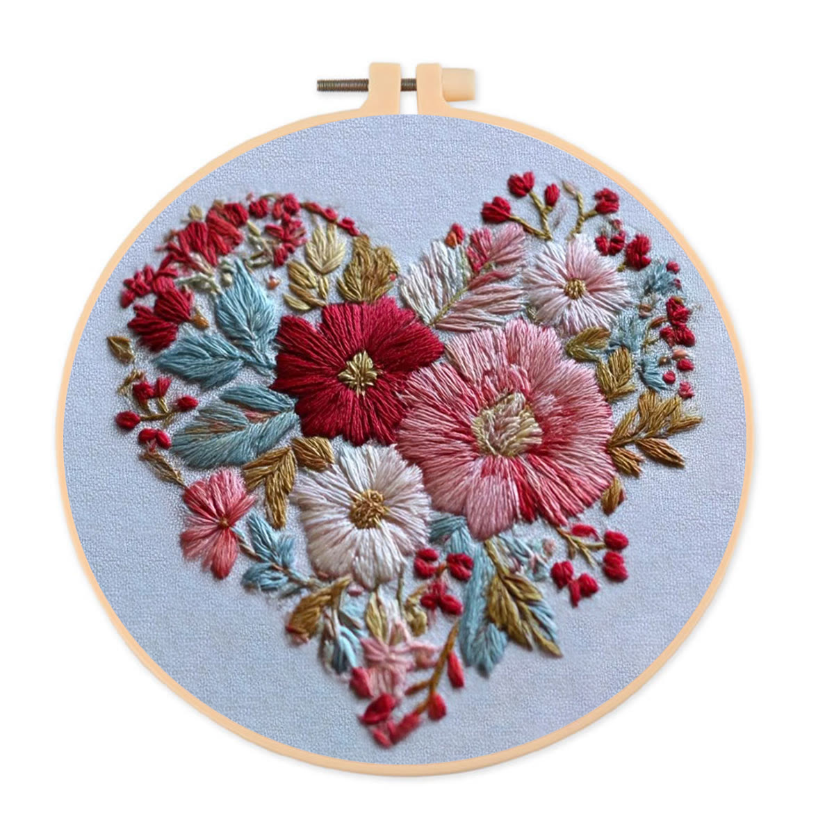 Rubbyoo Embroidery Kit - Heart-shaped Floral Cluster | Thoughtful DIY Craft | Perfect Gift for Her - 20*20cm - image 1