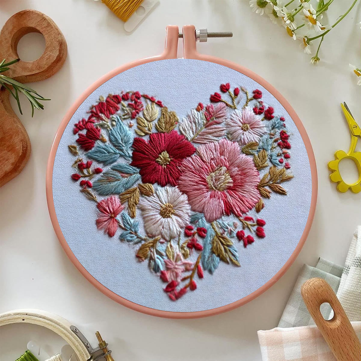 Rubbyoo Embroidery Kit - Heart-shaped Floral Cluster | Thoughtful DIY Craft | Perfect Gift for Her - image 3