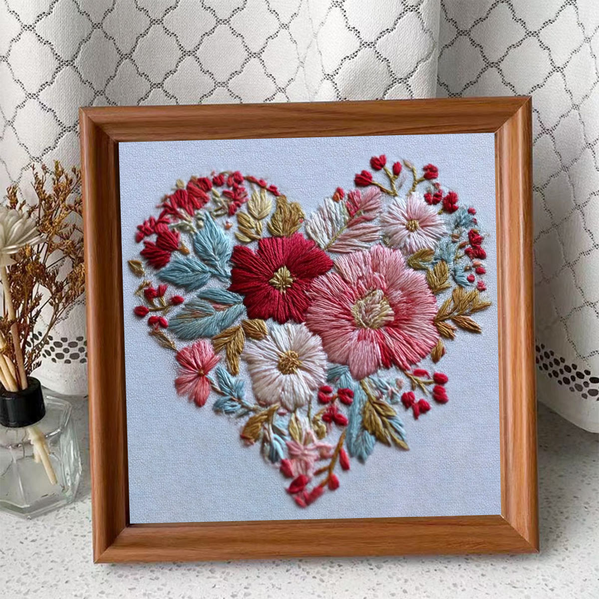 Rubbyoo Embroidery Kit - Heart-shaped Floral Cluster | Thoughtful DIY Craft | Perfect Gift for Her - Embroidery Kit Plus An Extra Frame - image 4