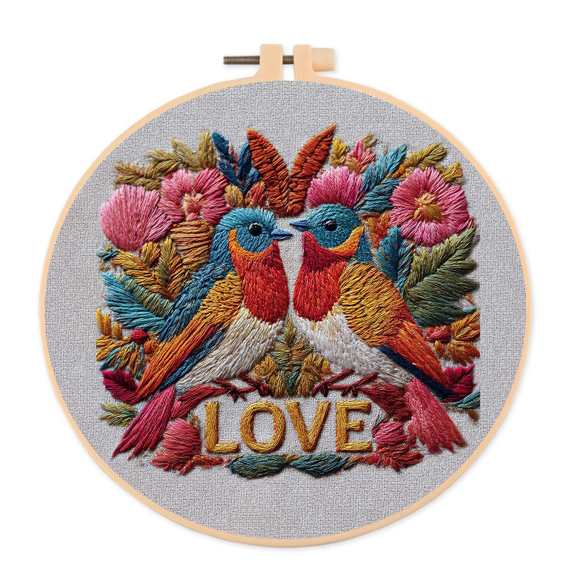 Rubbyoo Embroidery Kit - Dual Birds With Love Motif And Florals | Valentine's Day Gifting Pick | Exquisite Diy Embroidery - 20*20cm - image 1