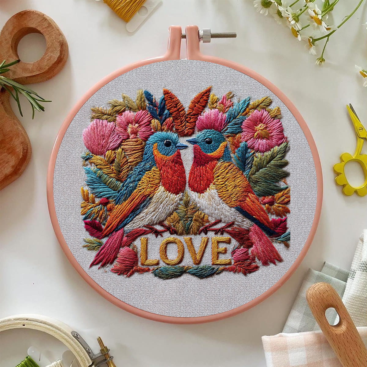 Rubbyoo Embroidery Kit - Dual Birds With Love Motif And Florals | Valentine's Day Gifting Pick | Exquisite Diy Embroidery - image 3