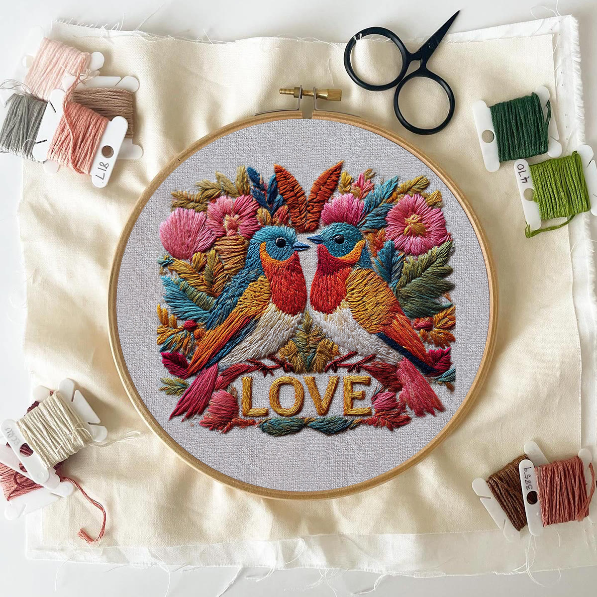 Rubbyoo Embroidery Kit - Dual Birds With Love Motif And Florals | Valentine's Day Gifting Pick | Exquisite Diy Embroidery - image 6