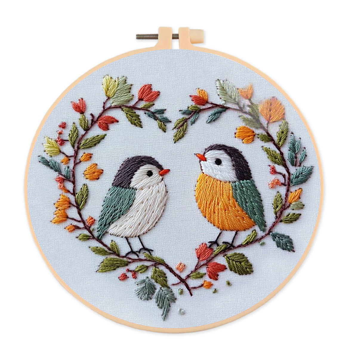 Rubbyoo Embroidery Kit - Two Birds In Heart Branch Wreath | Freshman-friendly Diy | Entry-level Handcraft - 20*20cm - image 1