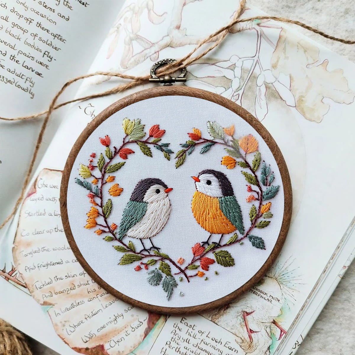 Rubbyoo Embroidery Kit - Two Birds In Heart Branch Wreath | Freshman-friendly Diy | Entry-level Handcraft - image 2