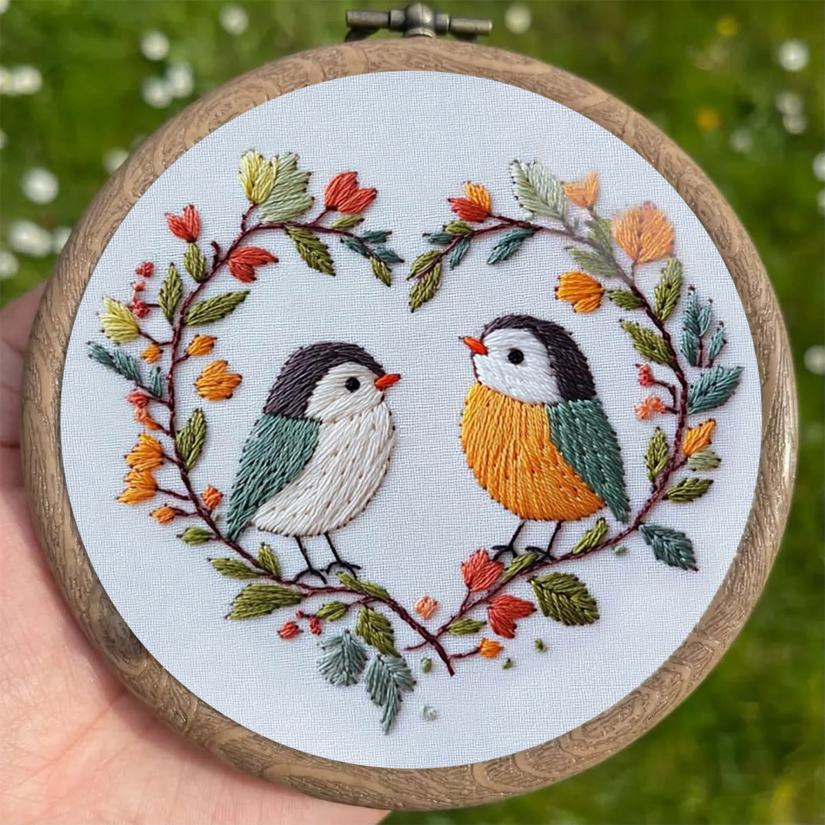 Rubbyoo Embroidery Kit - Two Birds In Heart Branch Wreath | Freshman-friendly Diy | Entry-level Handcraft - image 3
