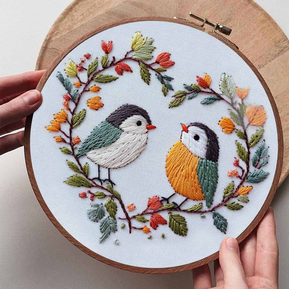 Rubbyoo Embroidery Kit - Two Birds In Heart Branch Wreath | Freshman-friendly Diy | Entry-level Handcraft - image 8