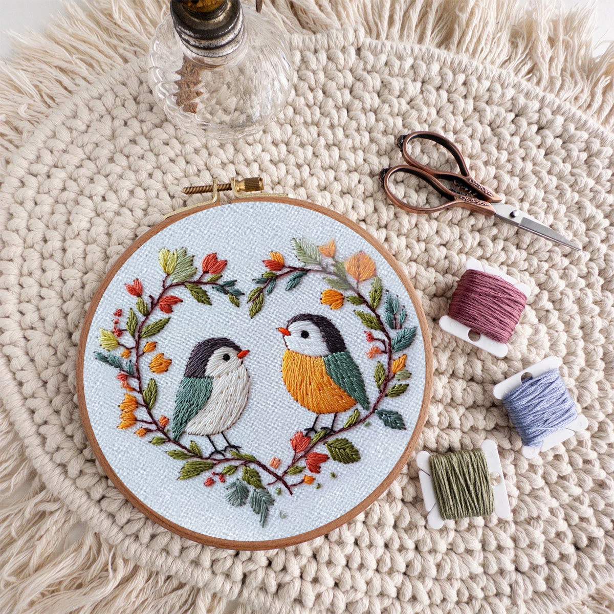 Rubbyoo Embroidery Kit - Two Birds In Heart Branch Wreath | Freshman-friendly Diy | Entry-level Handcraft - image 10