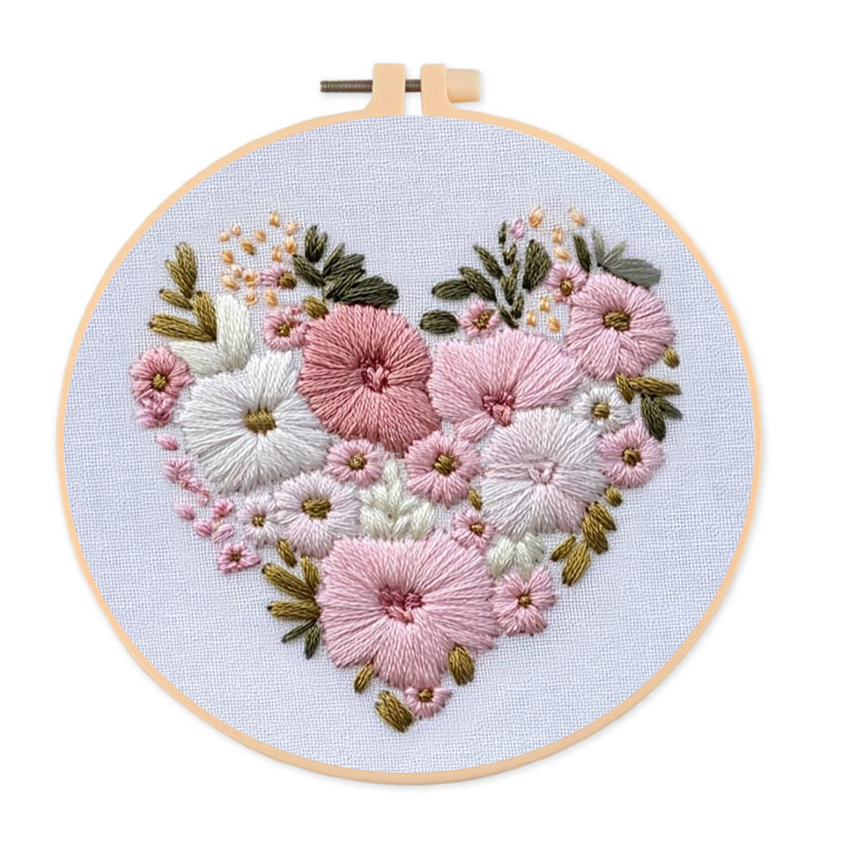 Rubbyoo Embroidery Kit - Delicate Pastel Floral Heart Cluster | Novice-Friendly DIY | Gentle Fresh Entry-Level Piece - 20*20cm - image 1