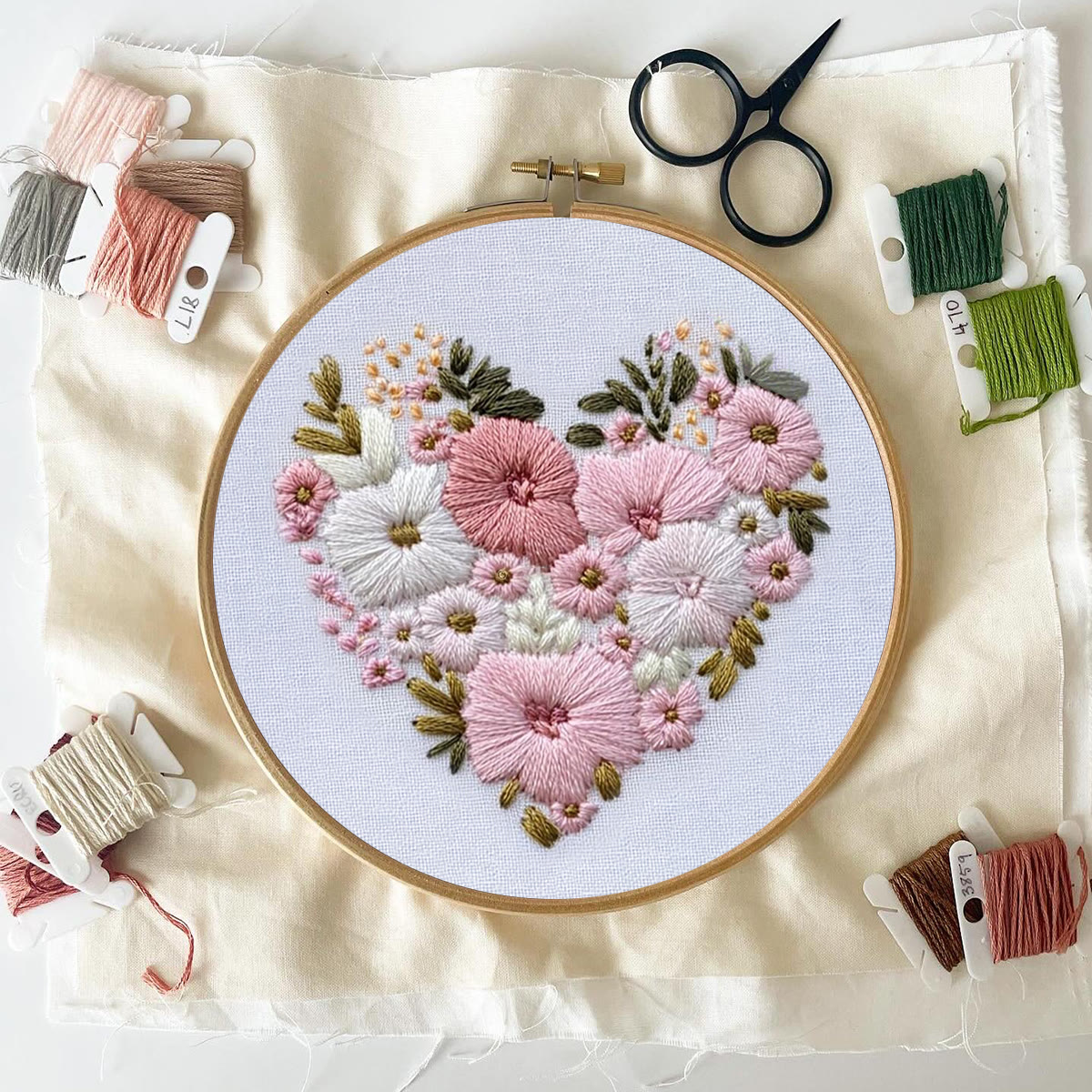 Rubbyoo Embroidery Kit - Delicate Pastel Floral Heart Cluster | Novice-Friendly DIY | Gentle Fresh Entry-Level Piece - image 7