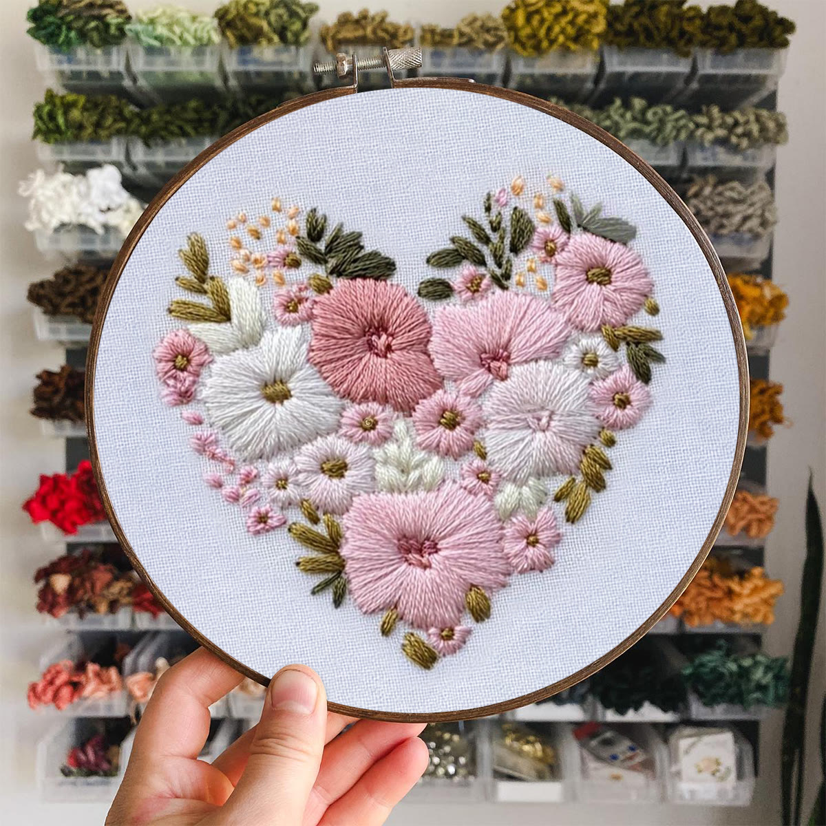 Rubbyoo Embroidery Kit - Delicate Pastel Floral Heart Cluster | Novice-Friendly DIY | Gentle Fresh Entry-Level Piece - image 6
