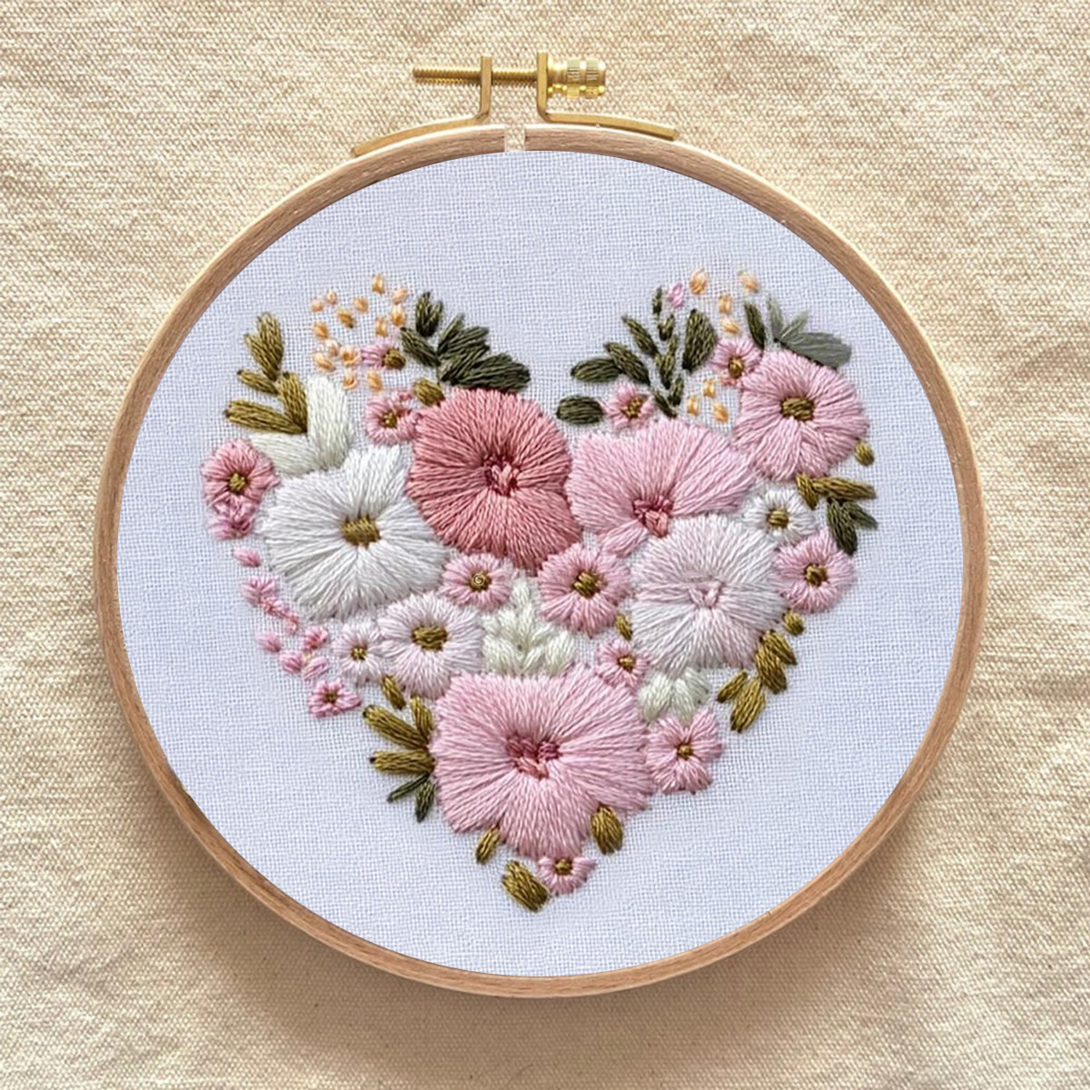 Rubbyoo Embroidery Kit - Delicate Pastel Floral Heart Cluster | Novice-Friendly DIY | Gentle Fresh Entry-Level Piece - image 9