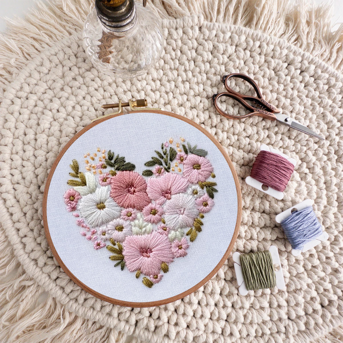 Rubbyoo Embroidery Kit - Delicate Pastel Floral Heart Cluster | Novice-Friendly DIY | Gentle Fresh Entry-Level Piece - image 10