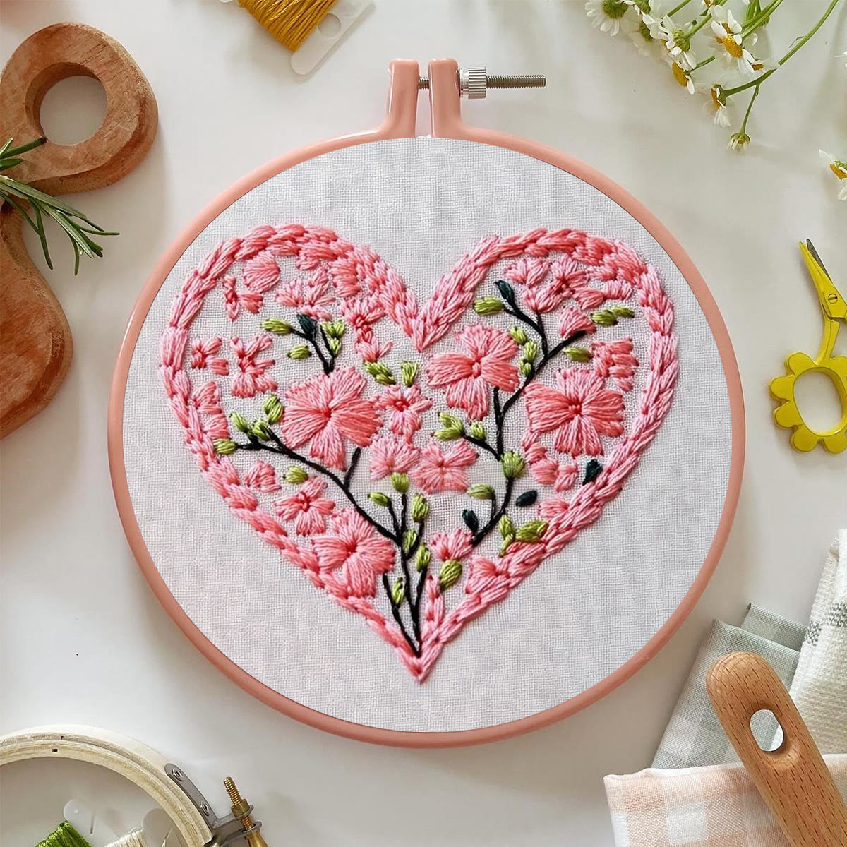 Rubbyoo Embroidery Kit - Pink Floral-Lined Heart Frame | Romantic Confession Must-Have Gift | Tender Declaration Piece - image 3