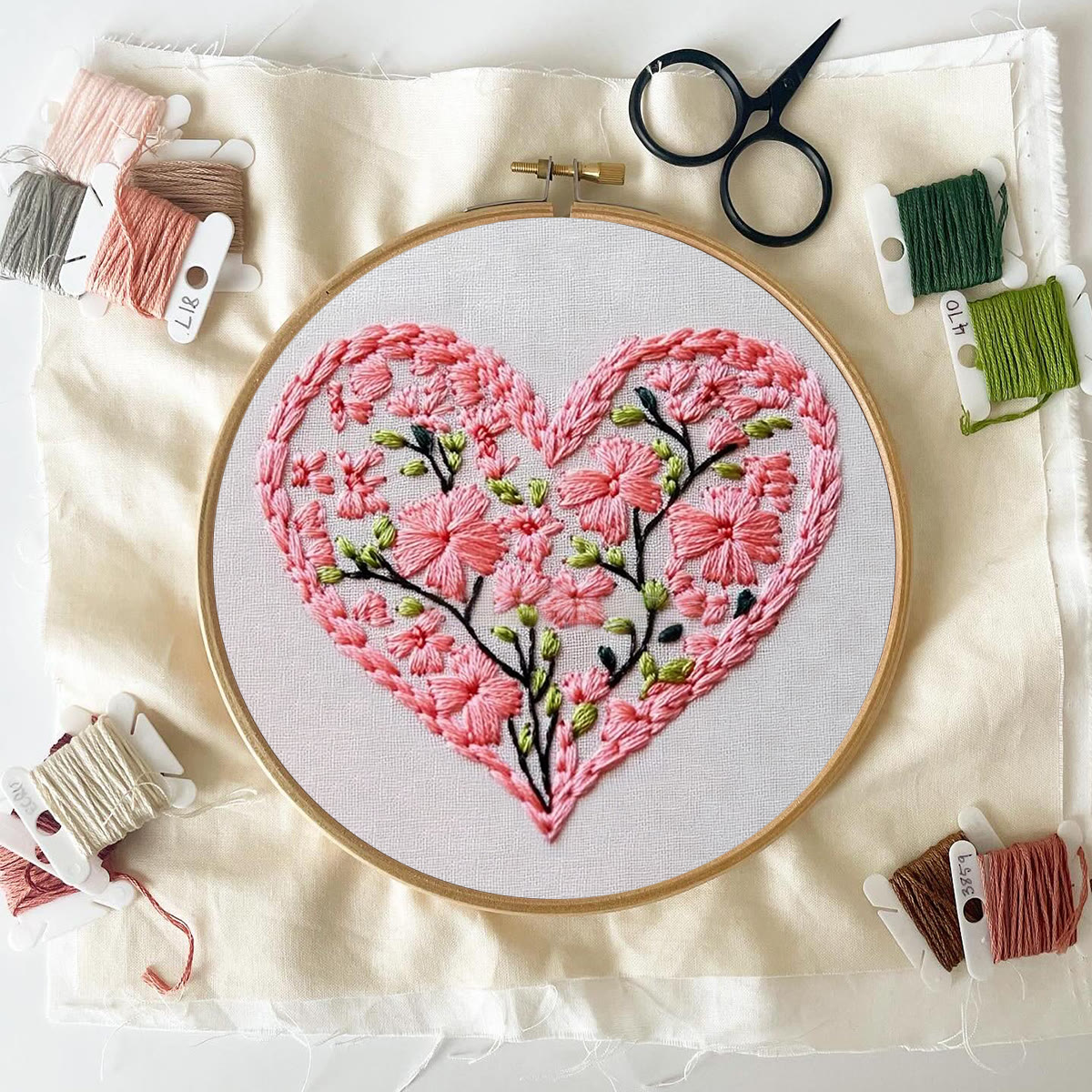 Rubbyoo Embroidery Kit - Pink Floral-Lined Heart Frame | Romantic Confession Must-Have Gift | Tender Declaration Piece - image 7