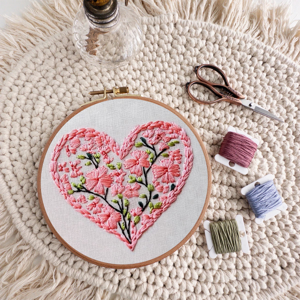 Rubbyoo Embroidery Kit - Pink Floral-Lined Heart Frame | Romantic Confession Must-Have Gift | Tender Declaration Piece - image 10