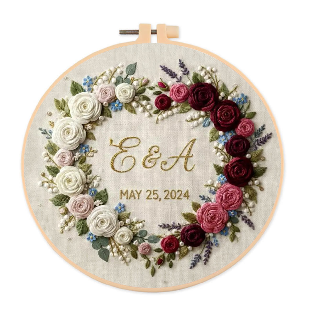 Rubbyoo Embroidery Kit - Dual-tone Rose Heart Wreath | Handcrafted Memorial Gift | Elegant Embroidery Accent - 20*20cm Embroidery Kit - image 1